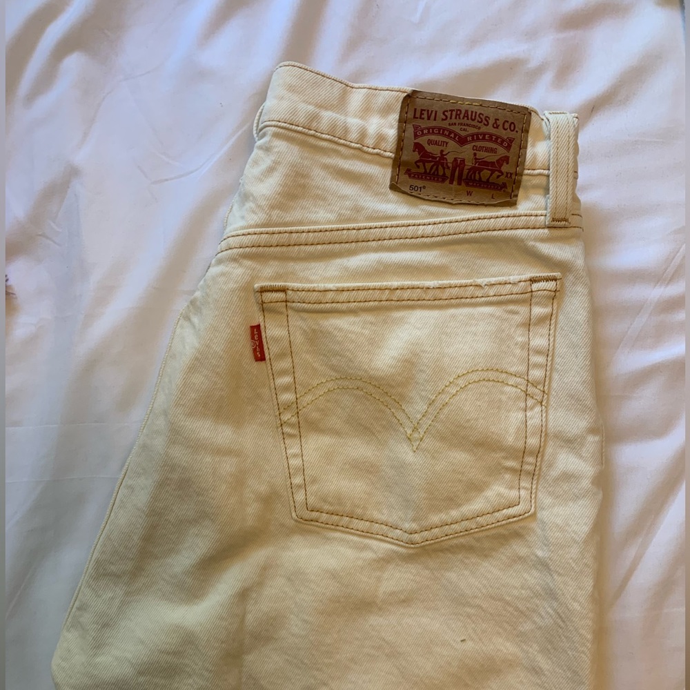 Bleached Levi 501 straight leg jeans